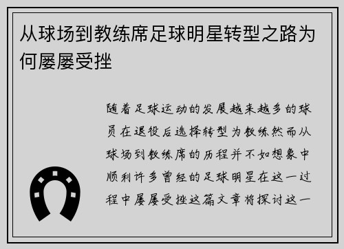 从球场到教练席足球明星转型之路为何屡屡受挫